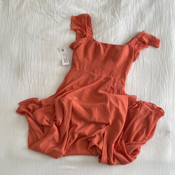 NWT Azazie Bondi Stretch Rust A-Line Bow Stretch Satin Dress - Picture 7 of 14